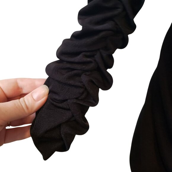 Aliette Black Ruched Bodycon Mini Dress Long Sleeve Stretchy Glam Chic Cocktail - Picture 7 of 13